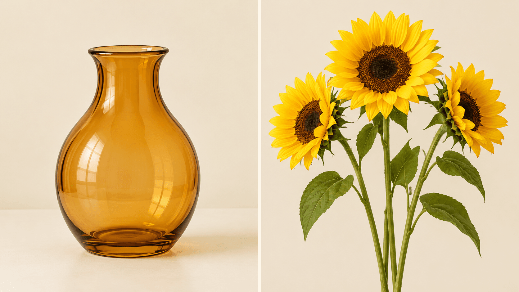 Separate vase and sunflower images presented in one reference board