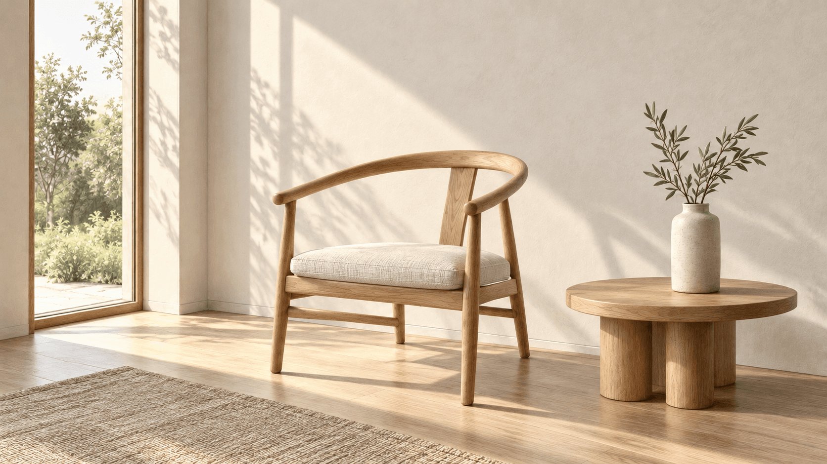 Photographic oak and linen interpretation of the original chair sketch