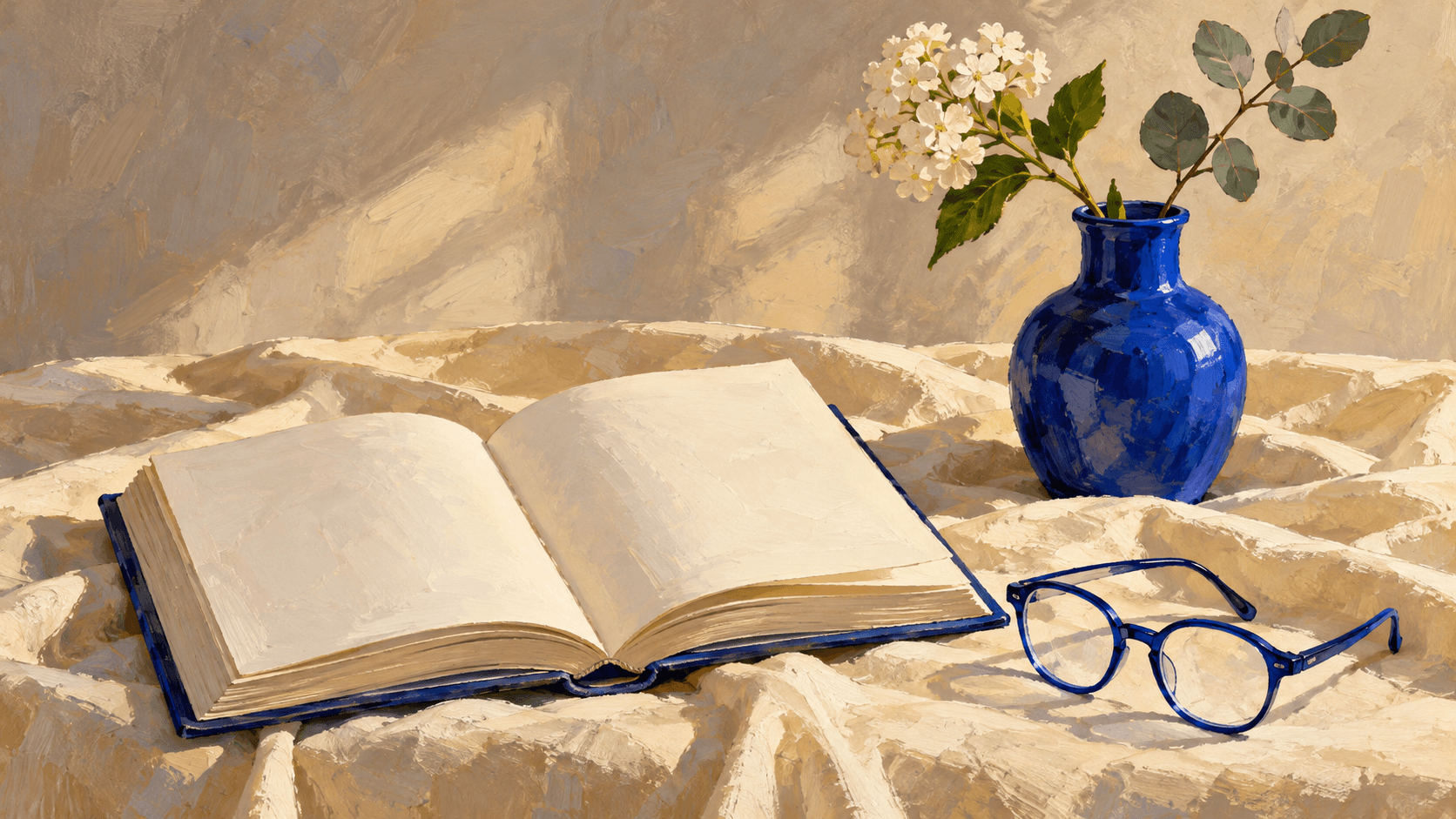 Painted editorial recreation concept for a reading-themed still life