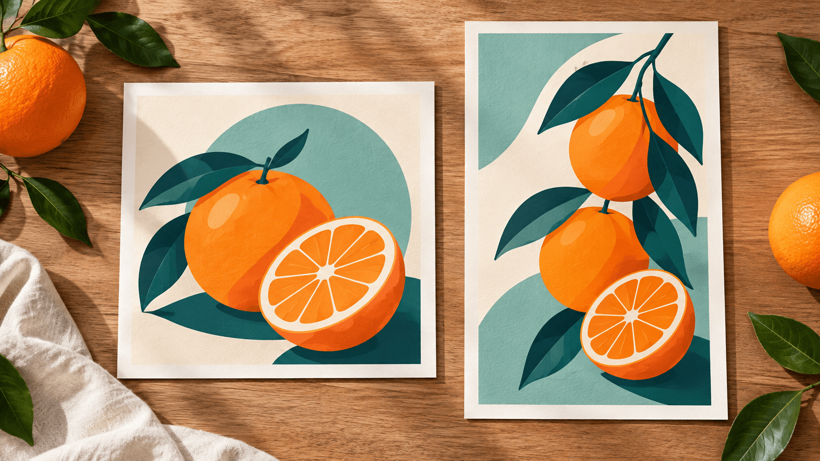 Square and tall citrus illustration studies for social layouts