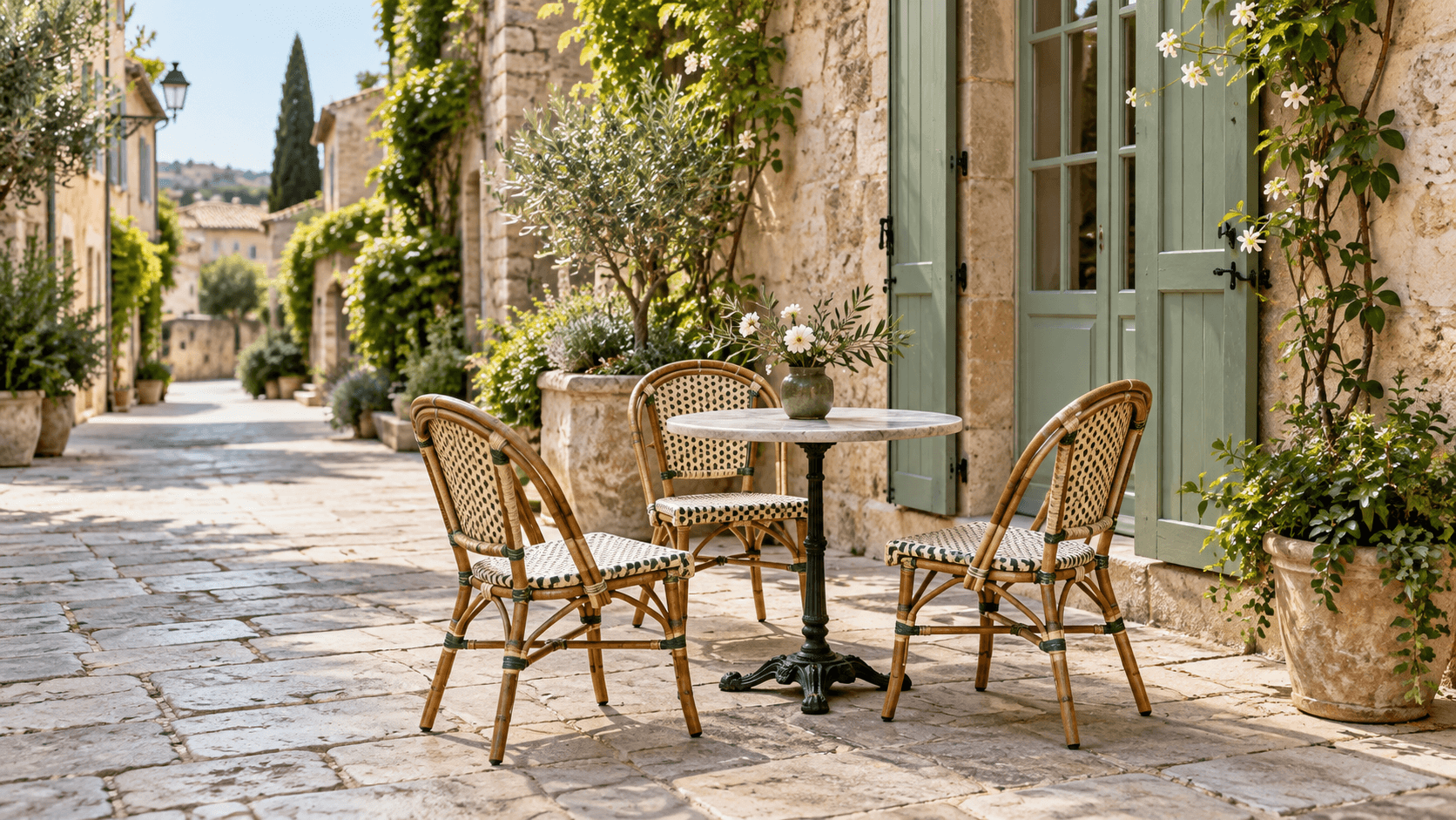 Empty cafe terrace illustrating removal of passersby