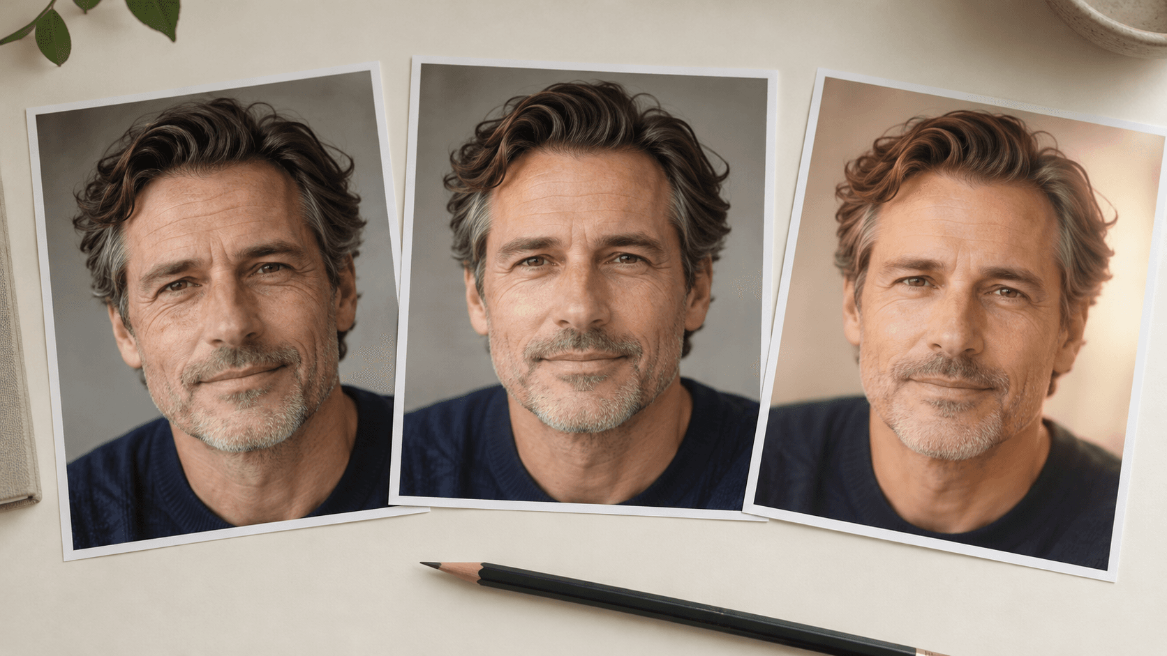 Comparing restrained portrait retouch and lighting directions on printed studies