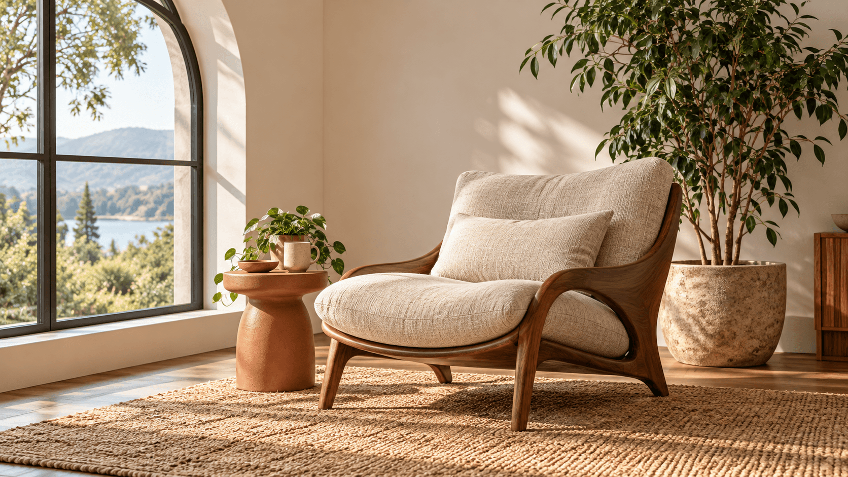 Interior material-and-light study for a reading nook