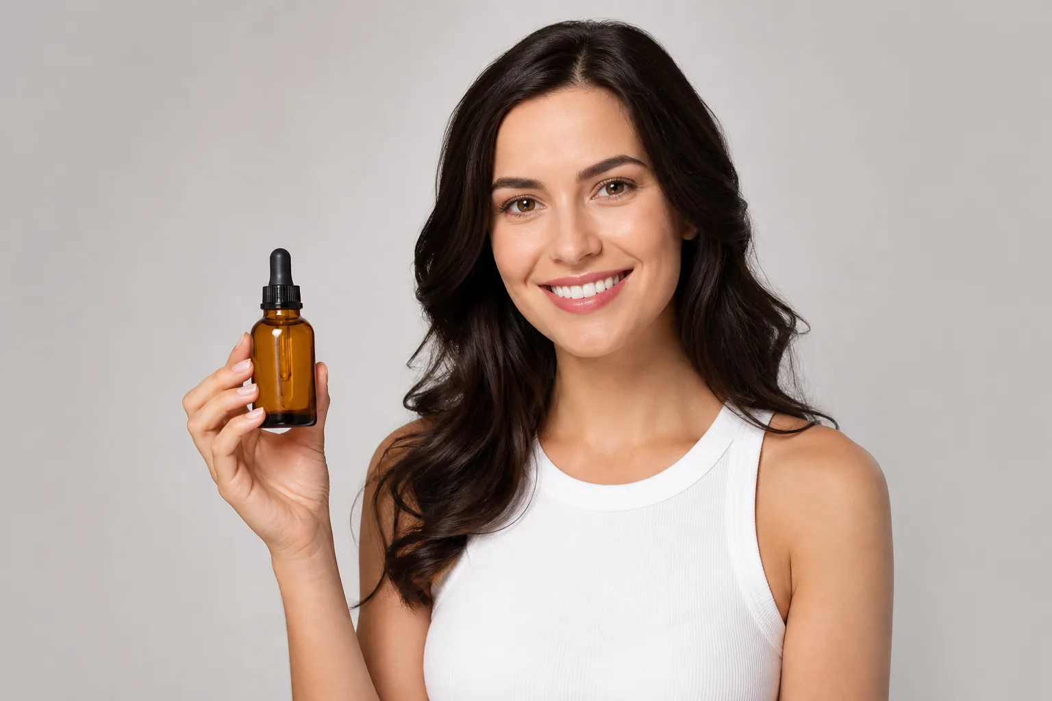 Illustrative sample: a model's hands holding a product at chest height in soft window light, talent partially in frame, 4:5 framing