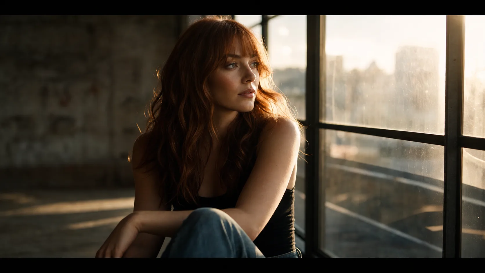 Illustrative sample of a Runway Gen-4 Image cinematic still — a character lit at golden hour in a 16:9 frame, generated on the Astorie canvas