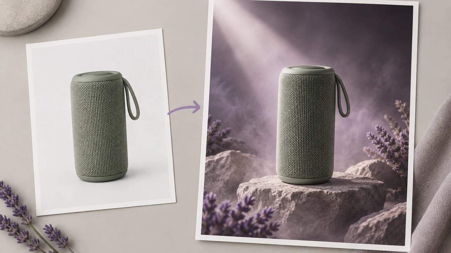 A packshot turned into a product launch ad visual