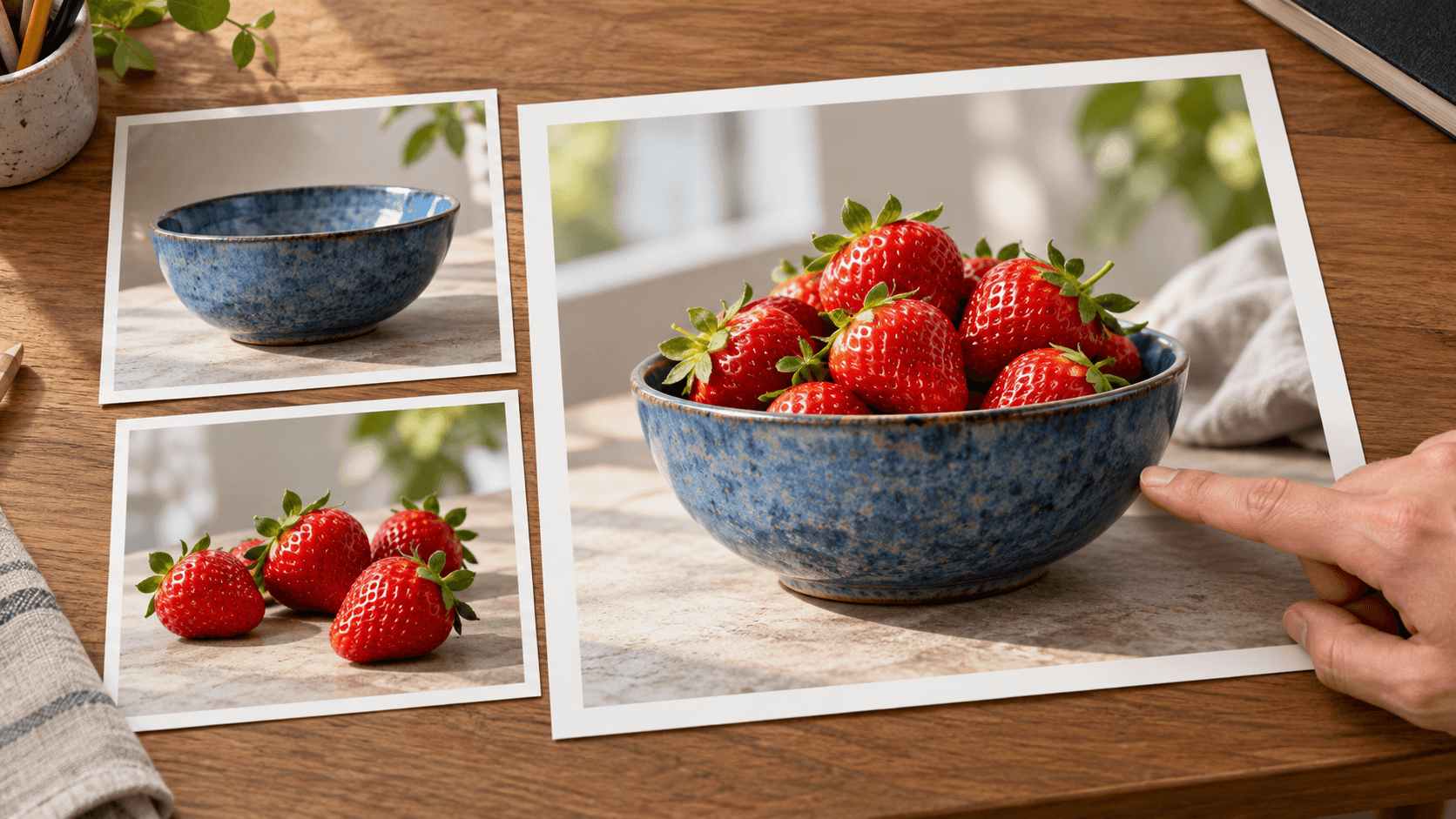 Comparing a blended scene against its bowl and fruit references