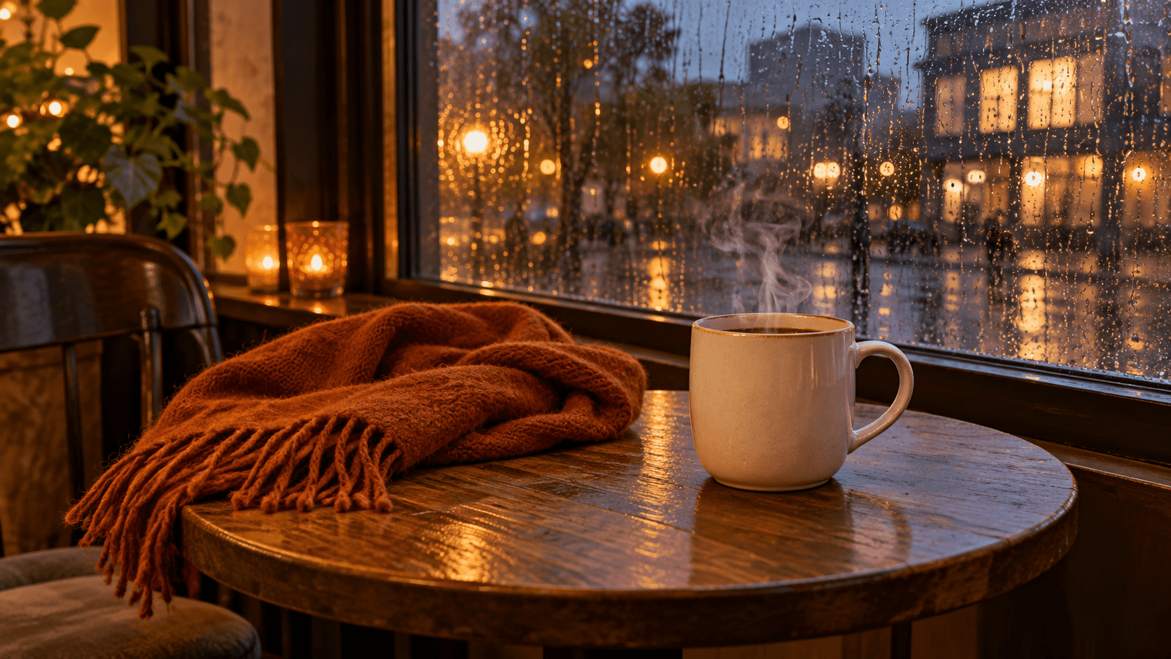 Evening cafe visual concept for a social post