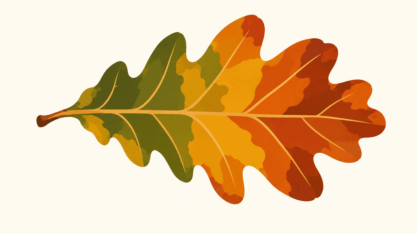 Oak leaf reference interpreted with simplified flat shapes and a restrained palette