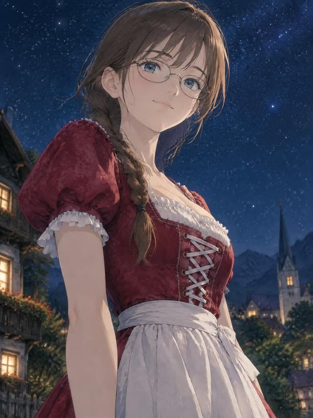 Anime Girl in Red Dirndl at Night — output 1
