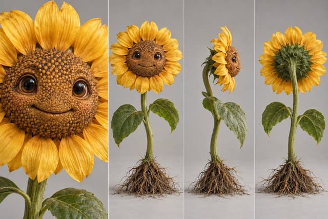 Cute Anthropomorphic Sunflower Character Sheet — output 1