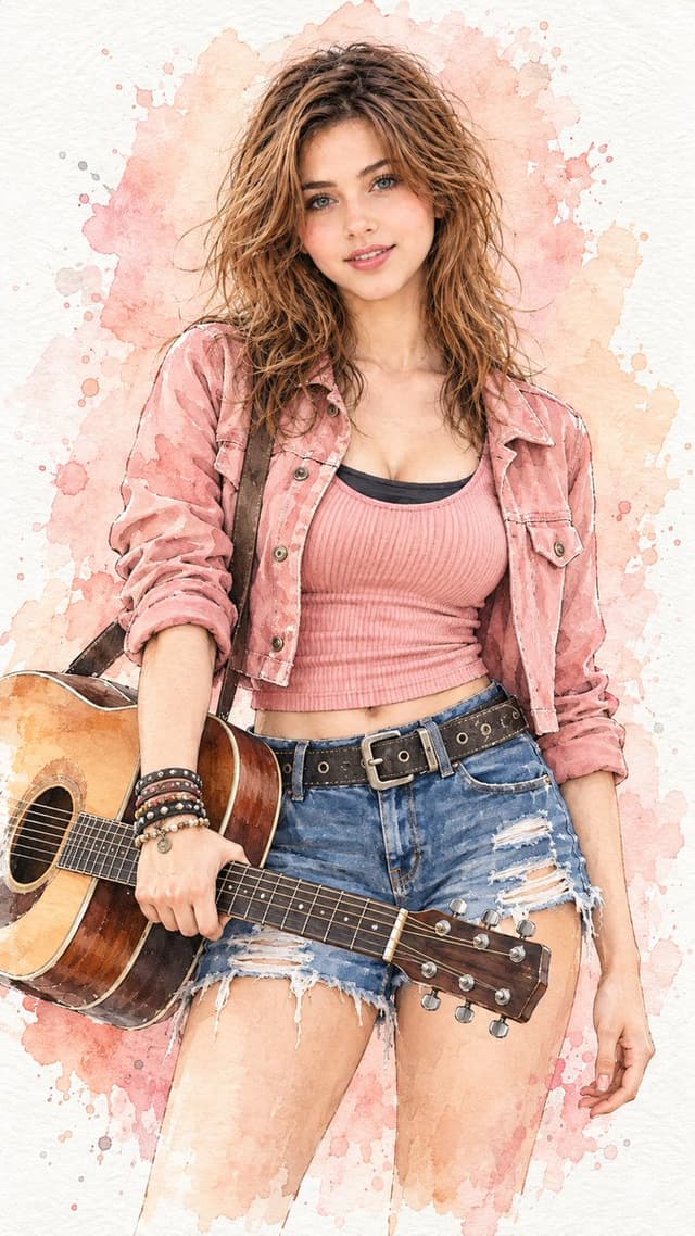 Watercolor Guitarist Illustration — output 1