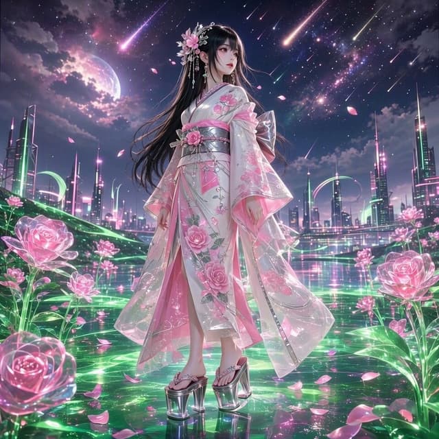 Grok Imagine Video Prompt with Meteor Shower and Neon Roses — video poster