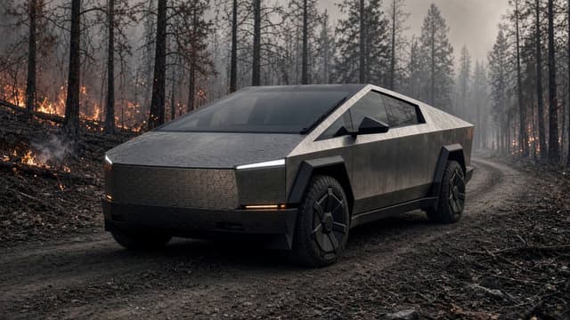 Tesla Cybertruck Forest Fire Video Prompt — video poster