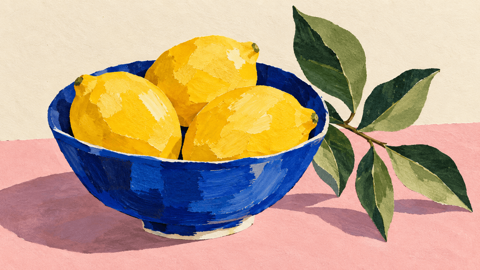 Editorial still-life concept with lemons and a blue bowl