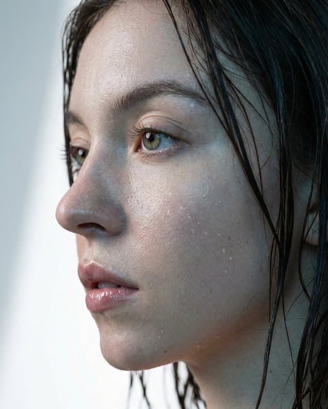 Hyper-Realistic Macro Portrait of Sydney Sweeney (Wet Look) — output