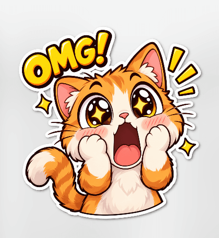 Game Asset - Excited Kawaii Kitten OMG Sticker — output