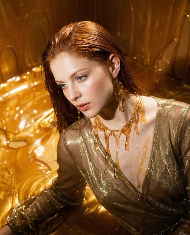 Surreal Molten Gold Editorial Portrait Prompt in JSON — output