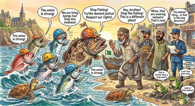 Comic / Storyboard - Protesting Fish on a French Seaside — output