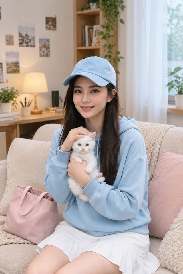 Profile / Avatar - Lifestyle Portrait of Korean Woman with Kitten — output
