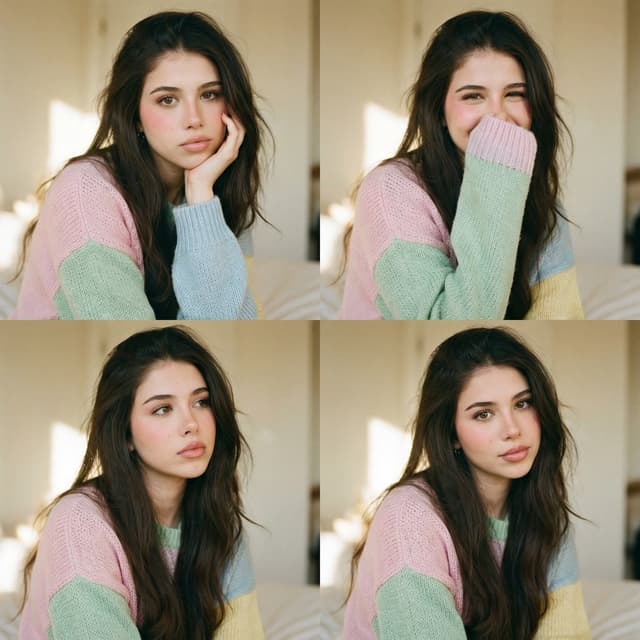 Analog Editorial Portrait Grid in Cozy Bedroom — output