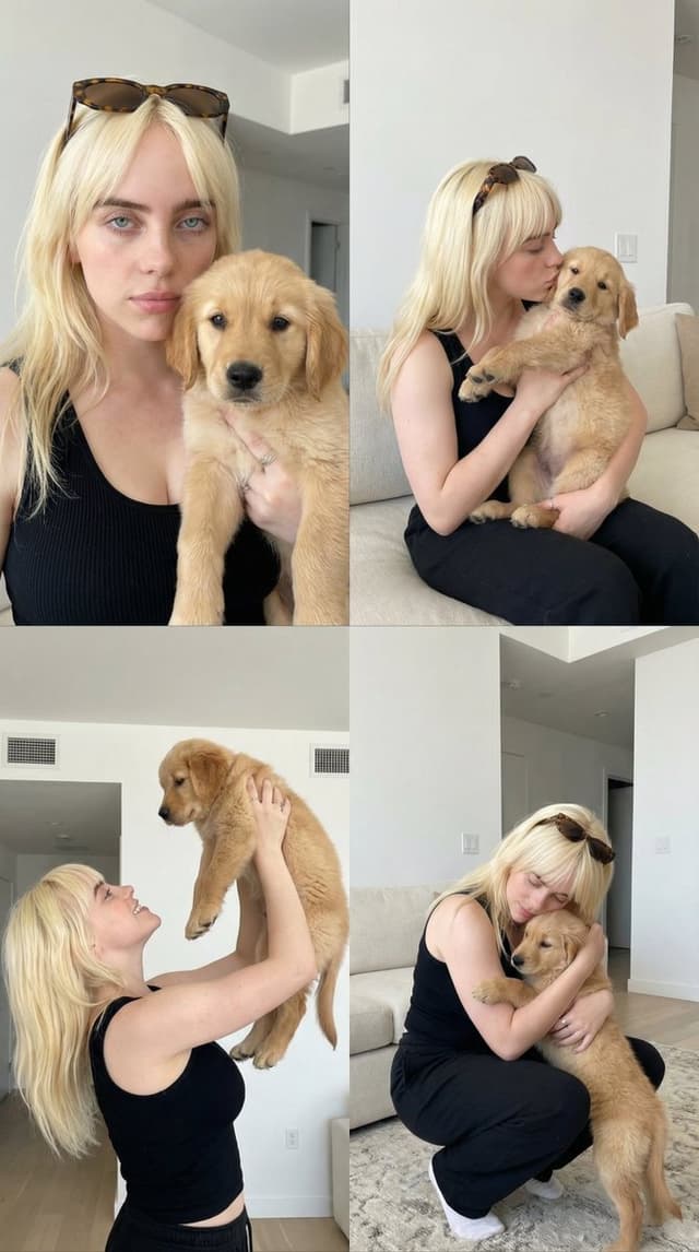 2x2 Collage of Woman with Golden Retriever Puppy — output