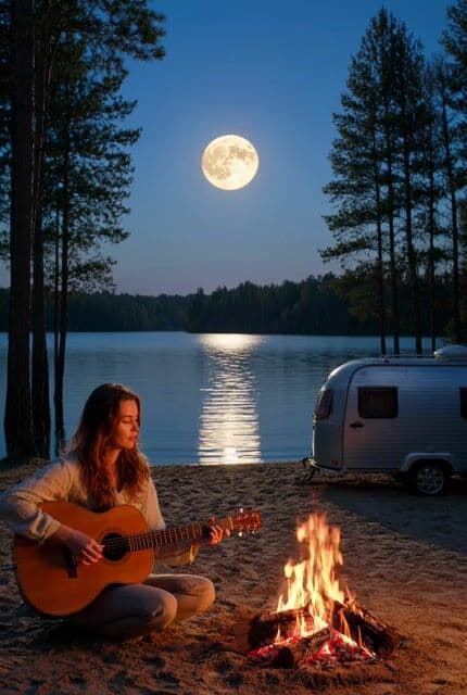 Cinematic Night Scene with Guitarist and Floating Musical Notes — cover