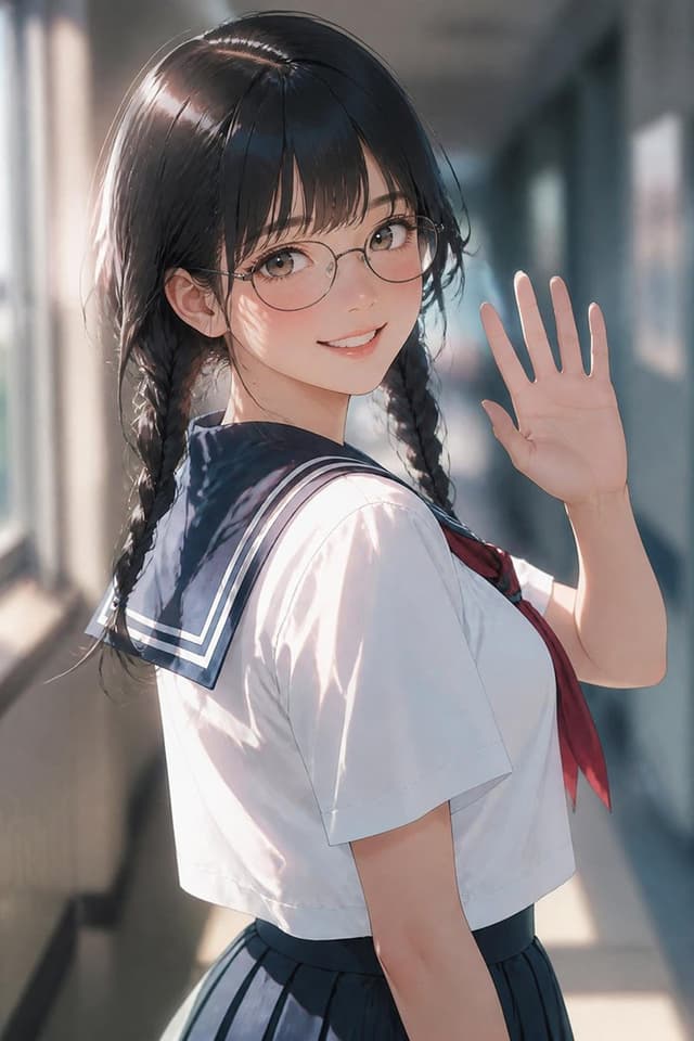 Profile / Avatar - Waving Schoolgirl in Sunlit Hallway — output
