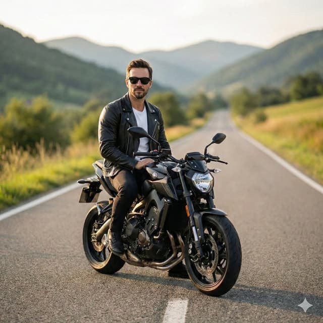 Product Marketing - Cinematic Portrait of Man on Modern Motorbike — output