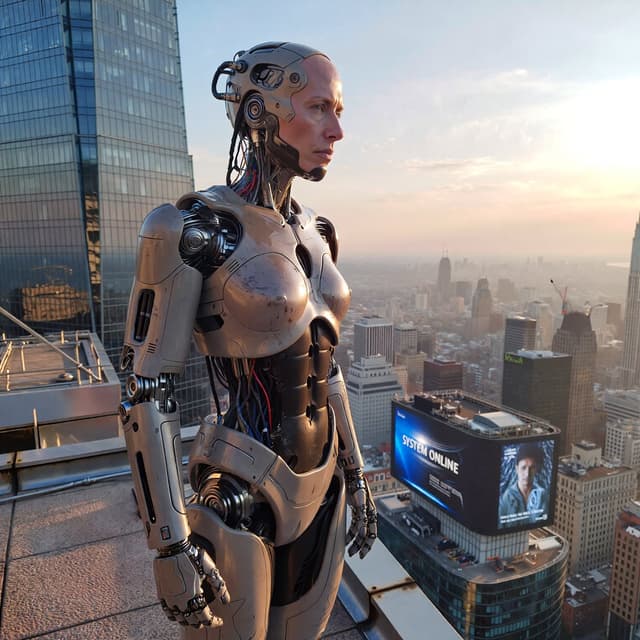 Ultra-Realistic Humanoid Robot on Rooftop — output