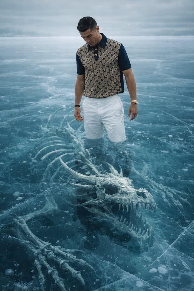 8K Ultra-Realistic Promotional Image of a Man on Ice with a Submerged Skeleton — output