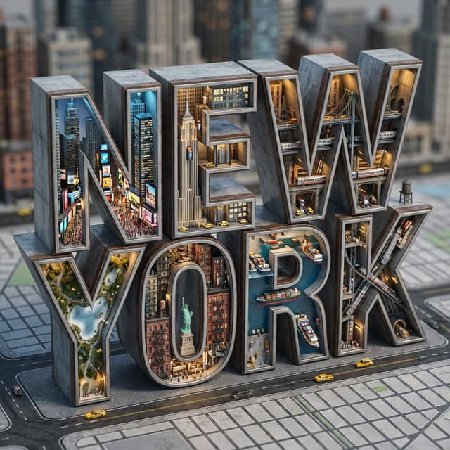 Architectural Typography Micro-World Render Prompt (New York) — output