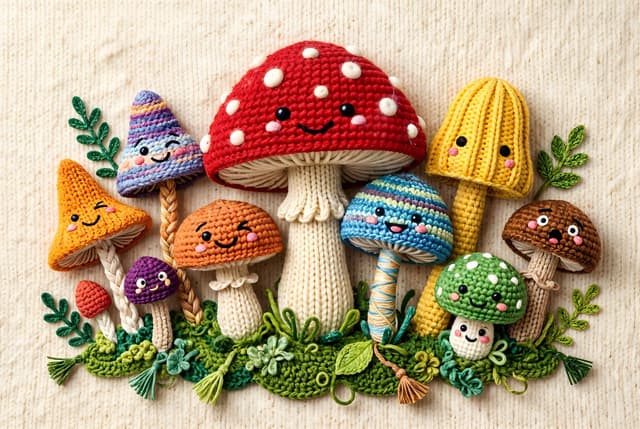 Comic / Storyboard - Whimsical Yarn Style Mushrooms — output