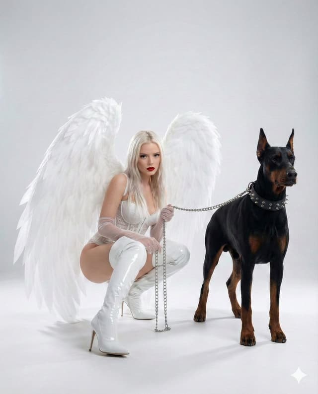 Product Marketing - Dark Glamour Fashion Editorial with Wings and Doberman — output