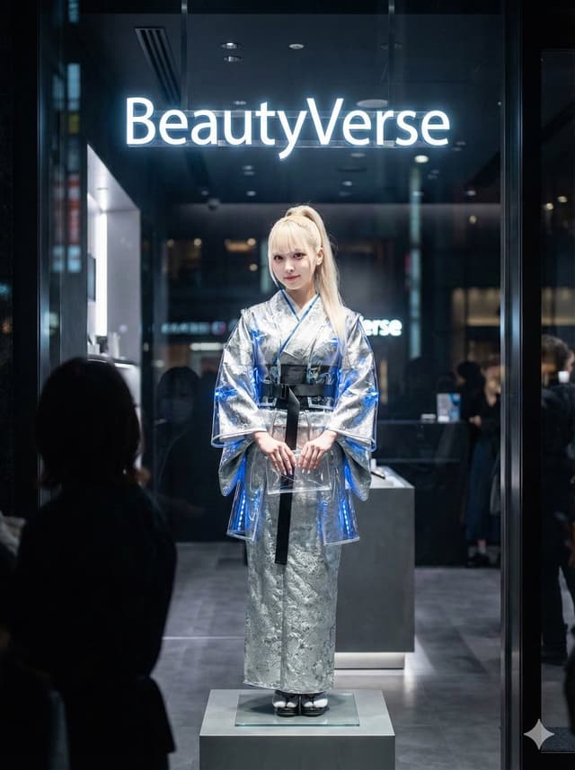 Product Marketing - Futuristic Deconstructed Neo-Kimono Couture in a Display Window — output