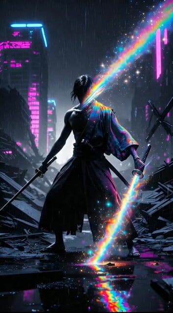 Dual-Wielding Ronin in a Neon Post-Apocalyptic Wasteland — cover