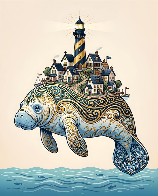 Majestic Manatee Village Illustration — output