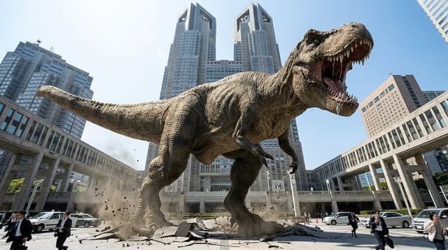 Dinosaur appearing in front of Tokyo Metropolitan Government Building — output