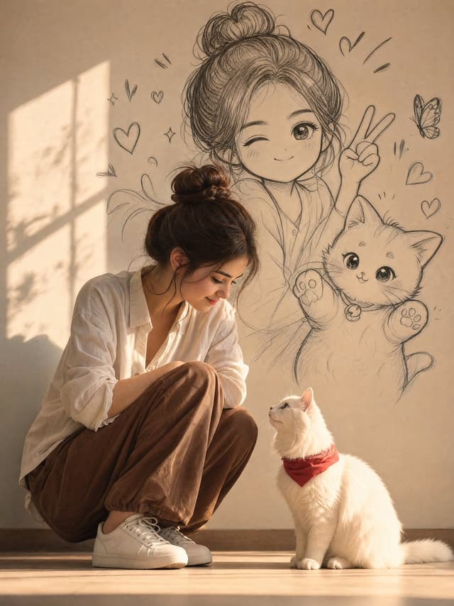 Product Marketing - Realistic Lifestyle Photo with Doodle Wall Art — output