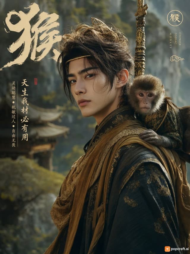 Social Media Post - Handsome Young Man as Monkey Zodiac — output