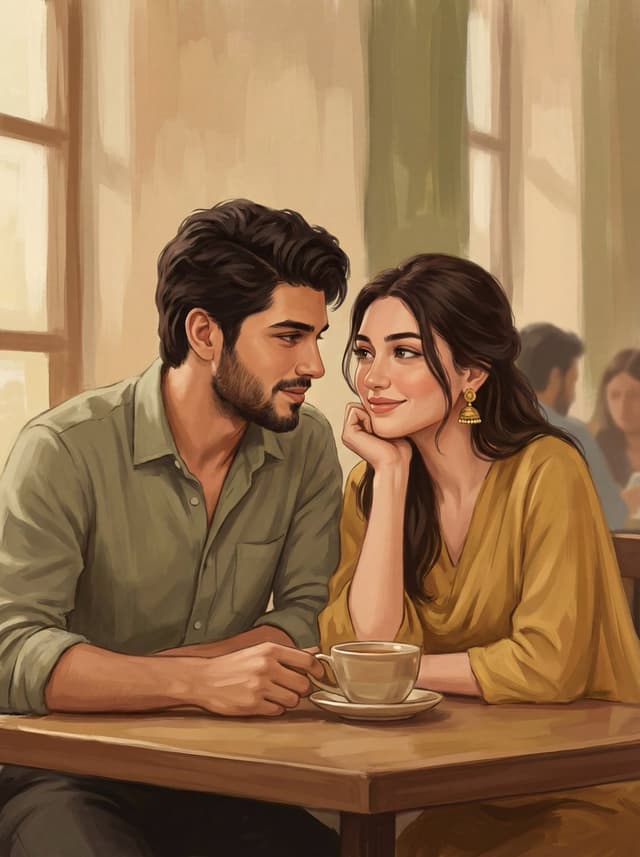2D Digital Painting Prompt for Intimate Cafe Scene — output
