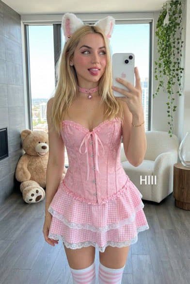 Profile / Avatar - Playful Mirror Selfie with Cat Ears and Pink Brocade Corset — output