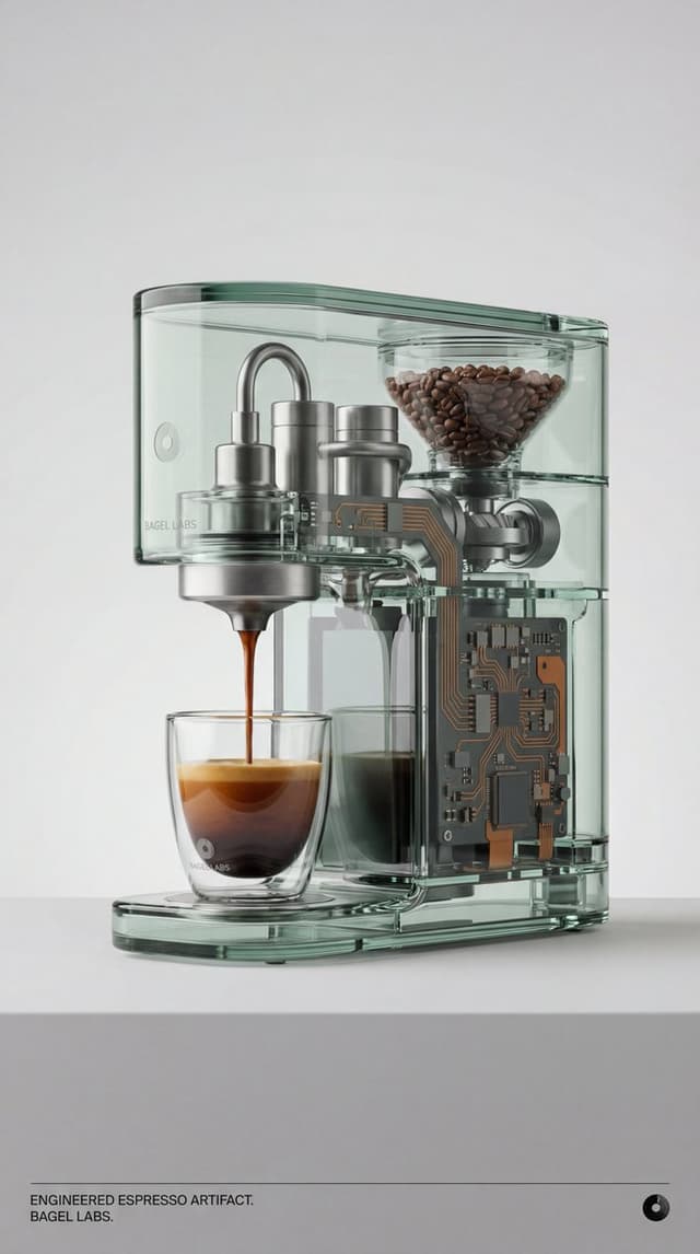 Recontextualized Glass Espresso Machine Product Shot — output