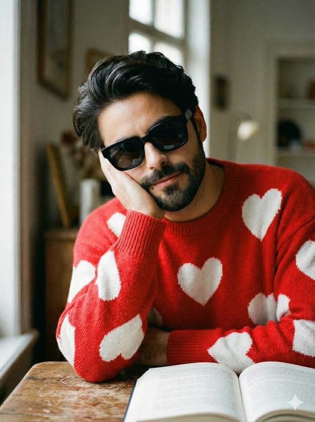 Intimate Portrait of Man Reading in Red Heart Sweater — output