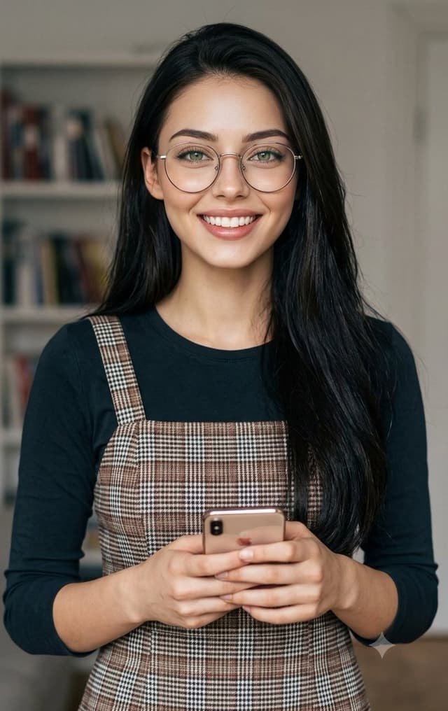 Profile / Avatar - Cozy Indoor Portrait with Plaid Pinafore — output