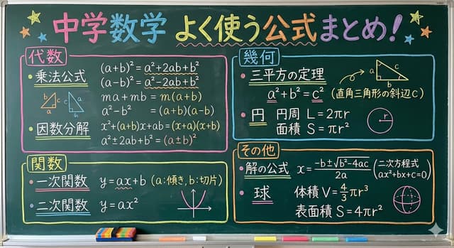 Educational Prompt for High School Math Formulas on a Chalkboard — output