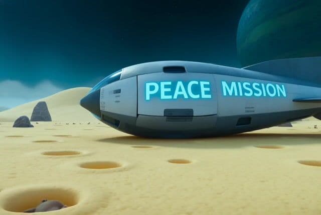 Video prompt for alien mice meeting cats in space suits on a cheese moon — cover