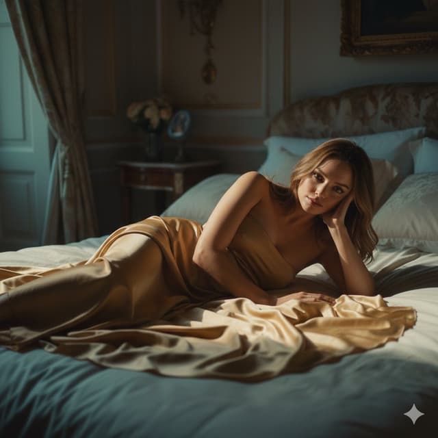 Cinematic Portrait of Ana de Armas in Gold Satin — output