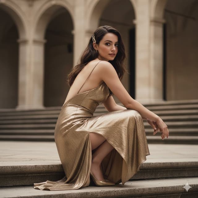 Ana de Armas Golden Gown Courtyard Portrait — output