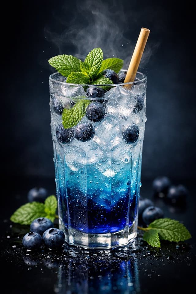 E-commerce Main Image - Premium Studio Shot of Blueberry Mint Iced Drink — output